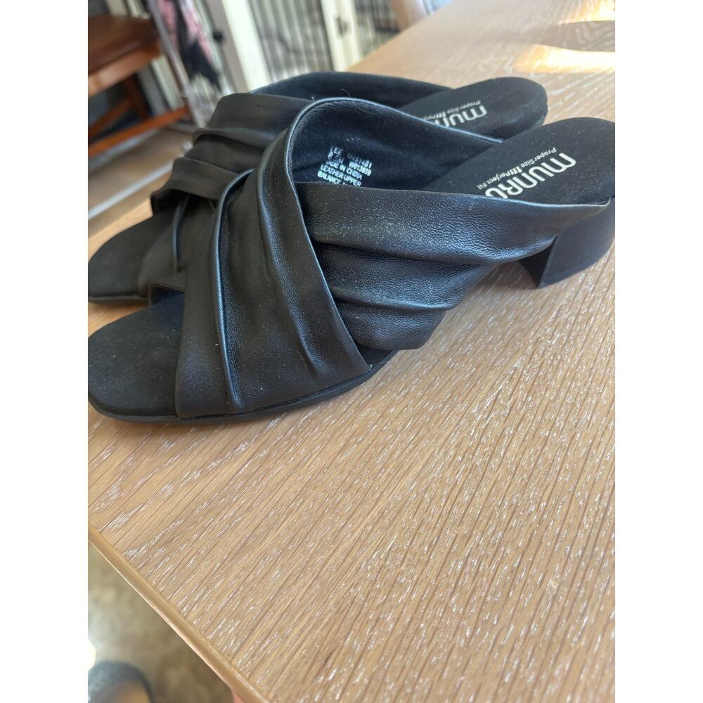 Munro Lee Black Leather Slide Sandals Women’s 8.5 M Comfort Block Heel USA 8.5M - Picture 6 of 7